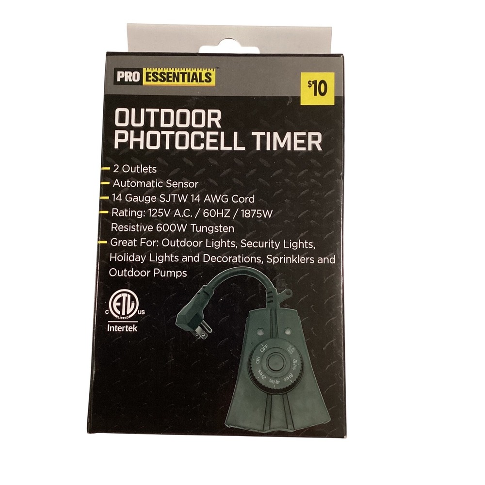 Pro‎ Essentials Outdoor Photocell Timer 2 Outlets Automatic Sensor